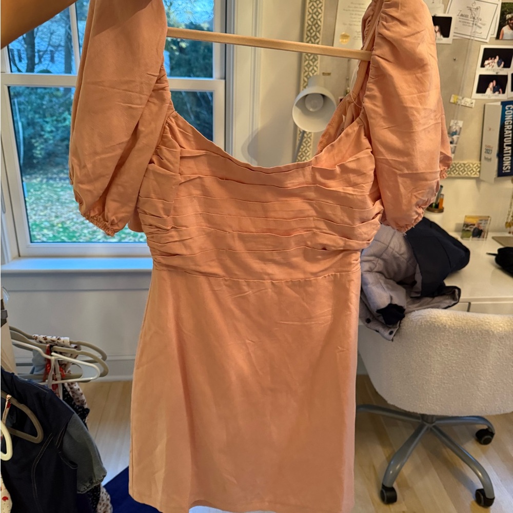 Astr Blush Pink Dress with Puff Sleeves